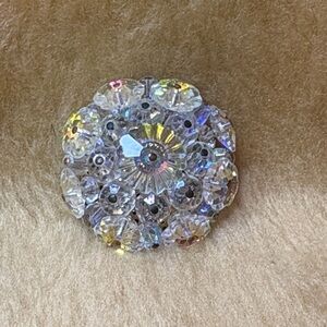Vintage Crystal Brooch with Iridescent Flower Accents